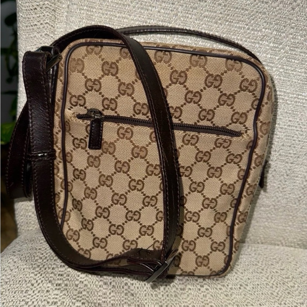 Gucci Beige & Brown GG Canvas Messenger Bag